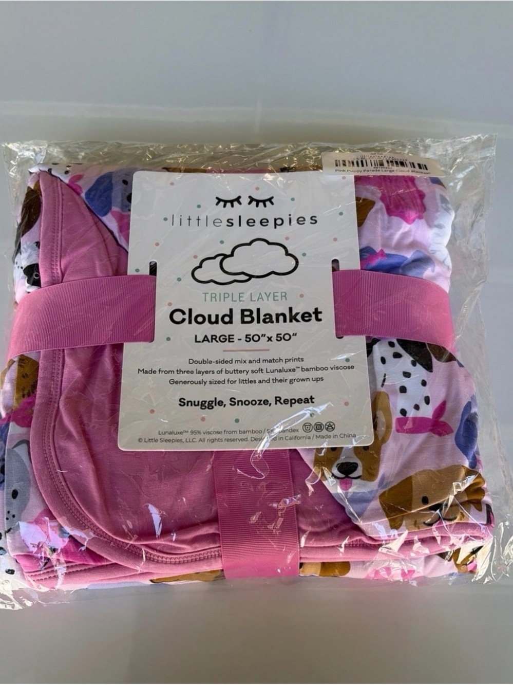 Little Sleepies Pink Cloud Triple-Layer Blanket with Animal Print Puppy Parade